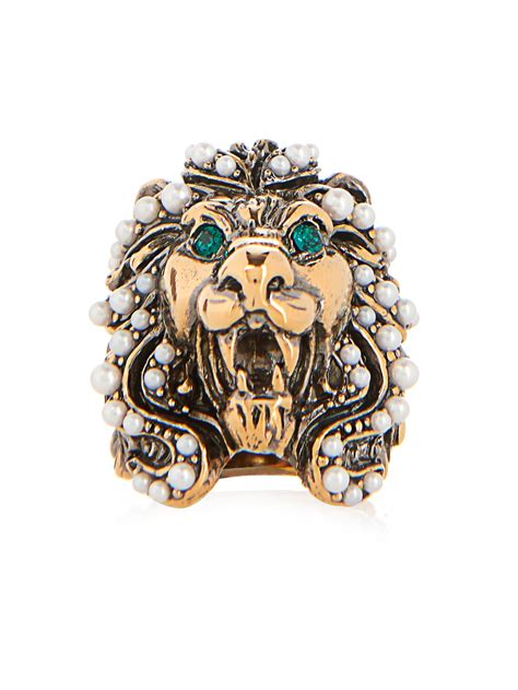 gucci lion ring with green crystal|used Gucci lion ring.